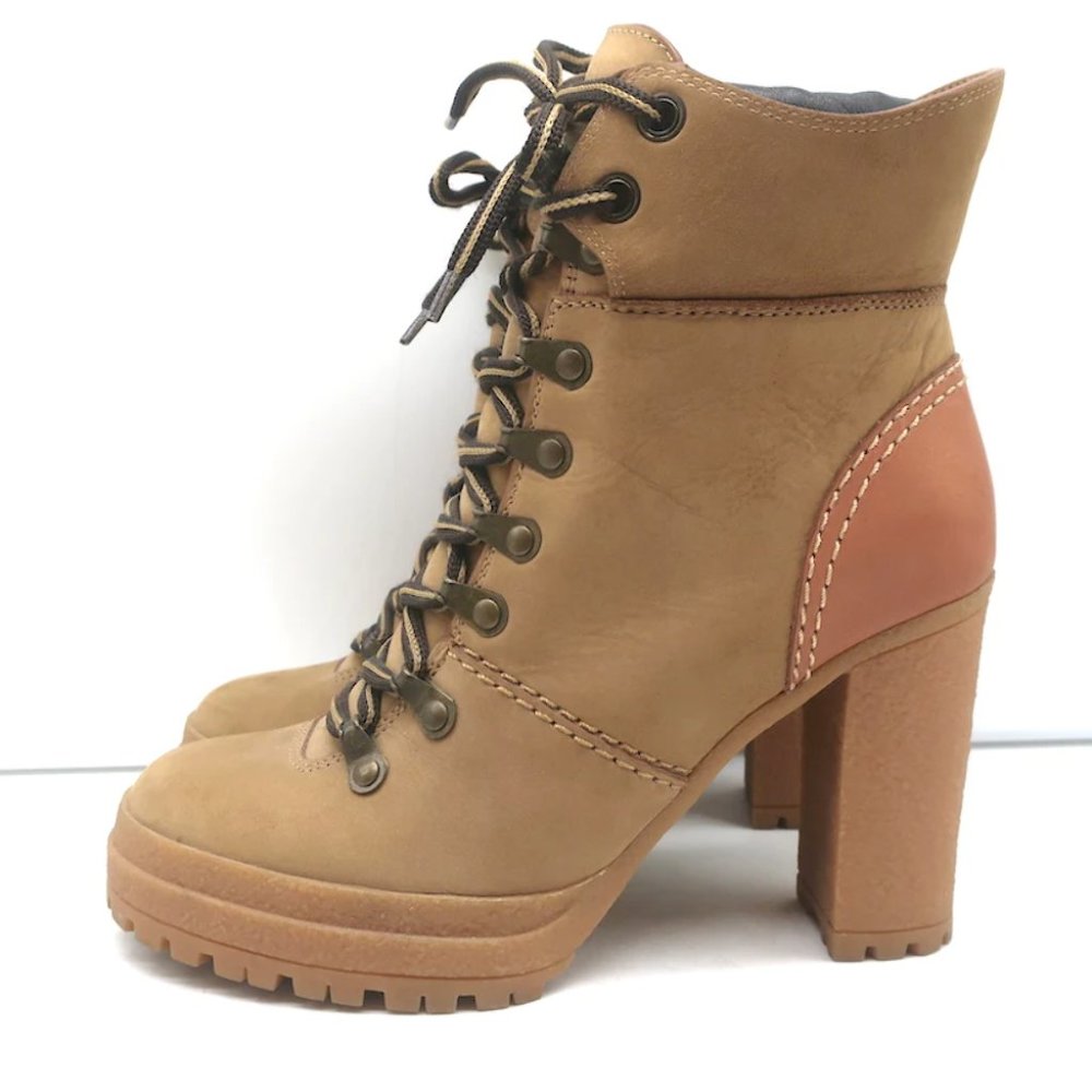 See by Chloe Eileen High Heel Hiking Boots Camel Suede Size 37 - Picture 5 of 11